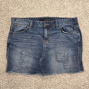 Vtg Calvin Klein Blue Denim Patchwork Mini Skirt 30/10 Pockets Distressed Grunge